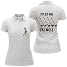 Polo golf blanc femme avec inscription humoristique J'ai golf et silhouette golfeur en swing