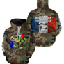 T-shirt UV pêche bar all-over camouflage motif bar drapeau tricolore Né pour pêcher pêcheur prénom personnalisé