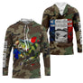 Maillot UV manches longues pêche bar all-over camouflage forêt motif bar drapeau tricolore prénom personnalisé
