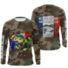 Sweat capuche pêche bar UV all-over camouflage forêt motif bar argenté drapeau France prénom personnalisé pêcheur