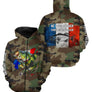 Sweat zippé pêche bar UV all-over camouflage motif bar drapeau France Né pour pêcher prénom personnalisé surfcaster