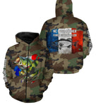 Sweat zippé pêche bar UV all-over camouflage motif bar drapeau France Né pour pêcher prénom personnalisé surfcaster