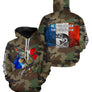 T-shirt UV pêche brochet all-over camouflage motif brochet drapeau tricolore Né pour pêcher pêcheur prénom personnalisé
