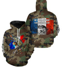 T-shirt UV pêche brochet all-over camouflage motif brochet drapeau tricolore Né pour pêcher pêcheur prénom personnalisé