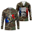 Hoodie pêche brochet UV all-over camouflage forêt motif brochet drapeau France pêcheur prénom personnalisé