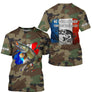 T-shirt UV pêche brochet all-over camouflage forêt motif brochet drapeau France Né pour pêcher prénom personnalisé