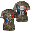 T-shirt UV pêche brochet all-over camouflage forêt motif brochet drapeau France Né pour pêcher prénom personnalisé