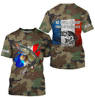 T-shirt UV pêche brochet all-over camouflage forêt motif brochet drapeau France Né pour pêcher prénom personnalisé