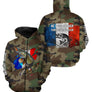 Sweat zippé pêche brochet UV all-over camouflage motif brochet drapeau France Né pour pêcher prénom personnalisé