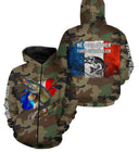Sweat zippé pêche brochet UV all-over camouflage motif brochet drapeau France Né pour pêcher prénom personnalisé
