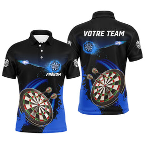 Maillot fléchettes bleu et noir homme all-over avec cibles et fléchettes, prénom et équipe personnalisés