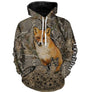 Sweat zippé chasse renard scène forestière, tenue cynégétique avec prénom personnalisé