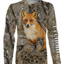 T-shirt manches longues chasse renard forêt design all-over naturaliste, coupe unisexe personnalisable