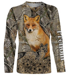 T-shirt manches longues chasse renard forêt design all-over naturaliste, coupe unisexe personnalisable