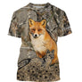 T-shirt chasse renard forêt avec renard roux et renardeau scène naturaliste, prénom imprimé personnalisé