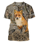 T-shirt chasse renard forêt avec renard roux et renardeau scène naturaliste, prénom imprimé personnalisé