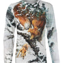 T-shirt manches longues chasse renard hiver design all-over scène neige, coupe unisexe naturaliste
