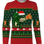 Sweater Noël pêcheur poisson jacquard vert rouge, coupe unisexe humour halieutique pour famille