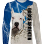 Sweat capuche chien Dogue Argentin all-over fond bleu électrique motif chien blanc photo prénom personnalisés