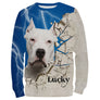T-shirt Dogue Argentin all-over fond bleu motif chien blanc imposant photo prénom personnalisés cadeau maître