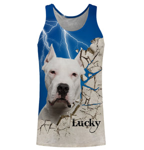 Hoodie cynophile Dogo Argentino fond bleu électrique motif chien blanc photo prénom personnalisés maître