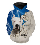 T-shirt cynophile Dogue Argentin fond bleu motif chien molossoïde blanc photo prénom personnalisés maître