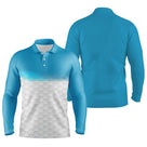 Polo manches longues sport unisexe bleu lagon haut uni bas dégradé balle tissu respirant léger