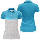 Polo sport femme bleu lagon haut uni bas dégradé balle de golf coupe cintrée tissu respirant léger