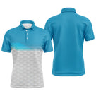 Polo sport homme bleu lagon haut uni bas dégradé balle de golf blanche vague sombre coupe ajustée séchage rapide
