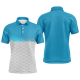 Polo sport homme bleu lagon haut uni bas dégradé balle de golf blanche vague sombre coupe ajustée séchage rapide