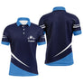 Polo pétanque bleu marine homme avec battement de cœur et boule de pétanque, lignes blanches sportives, prénom personnalisé