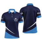 Polo pétanque bleu marine homme avec battement de cœur et boule de pétanque, lignes blanches sportives, prénom personnalisé
