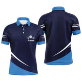 Polo pétanque bleu marine homme avec battement de cœur et boule de pétanque, lignes blanches sportives, prénom personnalisé