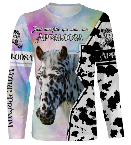 Alpenext T-shirt Manches Longues Appaloosa Cheval, Race de Chevaux de Selle, Chevaux Passion, 3D All-Over Tee Shirt Personnalisé, Just Une Fille Qui Aime Son Appaloosa, Cadeau Amoureux des Chevaux - CTS14052214