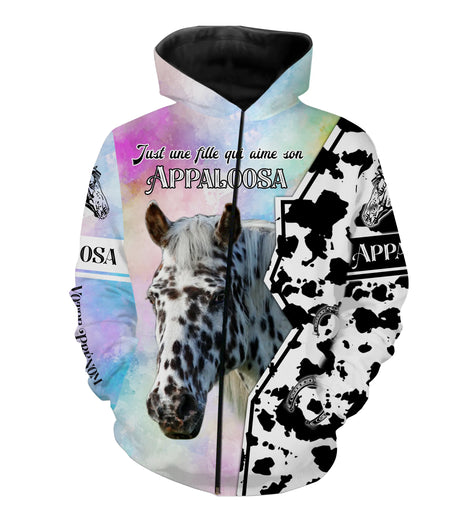 Alpenext Sweat A Capuche Zippé Appaloosa Cheval, Race de Chevaux de Selle, Chevaux Passion, 3D All-Over Tee Shirt Personnalisé, Just Une Fille Qui Aime Son Appaloosa, Cadeau Amoureux des Chevaux - CTS14052214