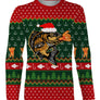 Sweater Noël pêcheur carpe jacquard vert rouge, coupe unisexe humour halieutique pour famille carpiste