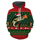Sweat zippé Noël hameçons et brochet jacquard, tenue festive halieutique de réveillon
