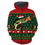 T-shirt Noël pêcheur brochet bonnet vert, design all-over festif pour amateur carnassier