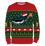 Sweat à capuche Noël silure bonnet Père Noël, design ugly christmas sweater pour pêcheur clonk