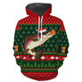 Sweat zippé Noël hameçons et truite jacquard, tenue festive halieutique de réveillon