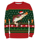 Sweat à capuche Noël truite bonnet Père Noël, design ugly christmas sweater pour moucheur