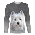 T-shirt chien Westie gris 3D unisexe, design photoréaliste quotidien aux teintes neutres