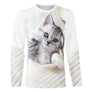 T-shirt chat blanc chaton yeux bleus unisexe, design photoréaliste mignon quotidien