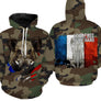 Sweat zippé chasse sanglier all-over camouflage militaire motif sanglier tricolore Live Free Hunt Hard chasseur