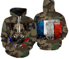 Sweat zippé chasse sanglier all-over camouflage militaire motif sanglier tricolore Live Free Hunt Hard chasseur