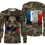 T-shirt manches longues chasse sanglier all-over camouflage militaire motif sanglier drapeau tricolore patriote