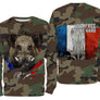 Sweat capuche chasse sanglier all-over camouflage militaire motif tête sanglier drapeau France chasseur