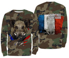 Sweat capuche chasse sanglier all-over camouflage militaire motif tête sanglier drapeau France chasseur