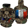 T-shirt chasse sanglier camouflage militaire motif sanglier massif drapeau France chasseur patriote forêt
