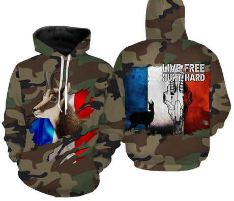 Chasse au Chamois, Camouflage Militaire Chasse, Cadeau Chasseurs, Live Free - Hunt Hard, Tee Shirt, Sweat à capuche, Vêtement Anti UV - CTS16042220 Sweat à Capuche All Over Unisexe